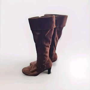 Predictions Sz 7 Lined‎ Tall Boots Brown Faux Suede 3" Block Heel Cuffed Zip